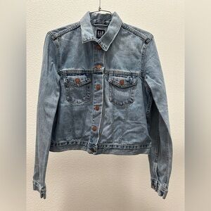 GAP Light Blue Denim Snap Front Cropped Jean Jacket Size M